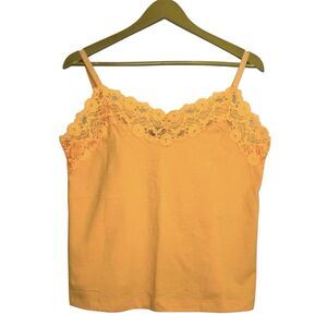 Vintage Avenue Women Y2K Lace Trim Cami Size 14/16 Orange Preppy Ribbed Knit 90S